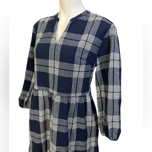 Barbour Renfew dress US 6 blue/white plaid 100% cotton A-line casual 3/4 slv - Picture 3 of 8